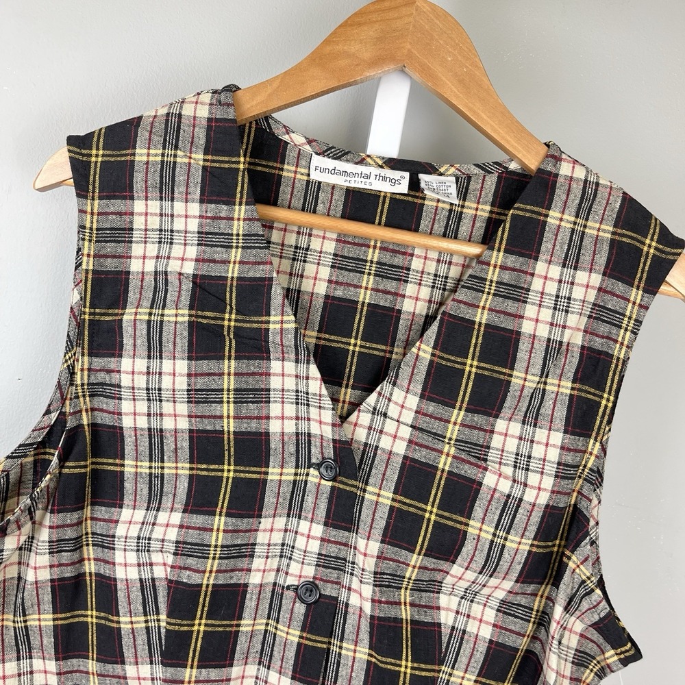 Fundamental Things Vest Womens 14P Plaid Linen Cotton Vintage NWT NOS Cottage